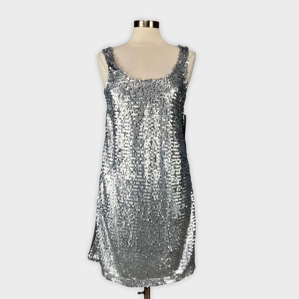 Tinley Road Silver Metallic Sequin Sleeveless Party Dress Medium
